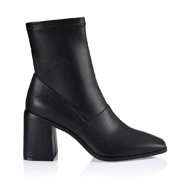 Boots with elastic ankle bands -Lila Ankle Sock Boots - Black Stretch PU