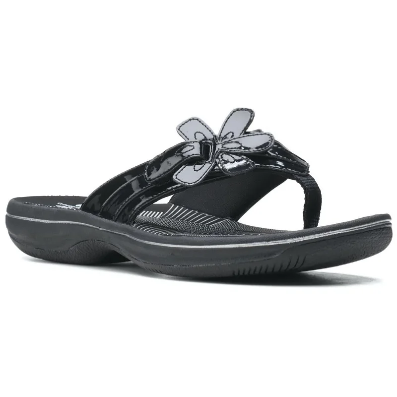 sandals with open toe design-Cloudsteppers by Clarks Womens Slip On Wedge Thong Sandals