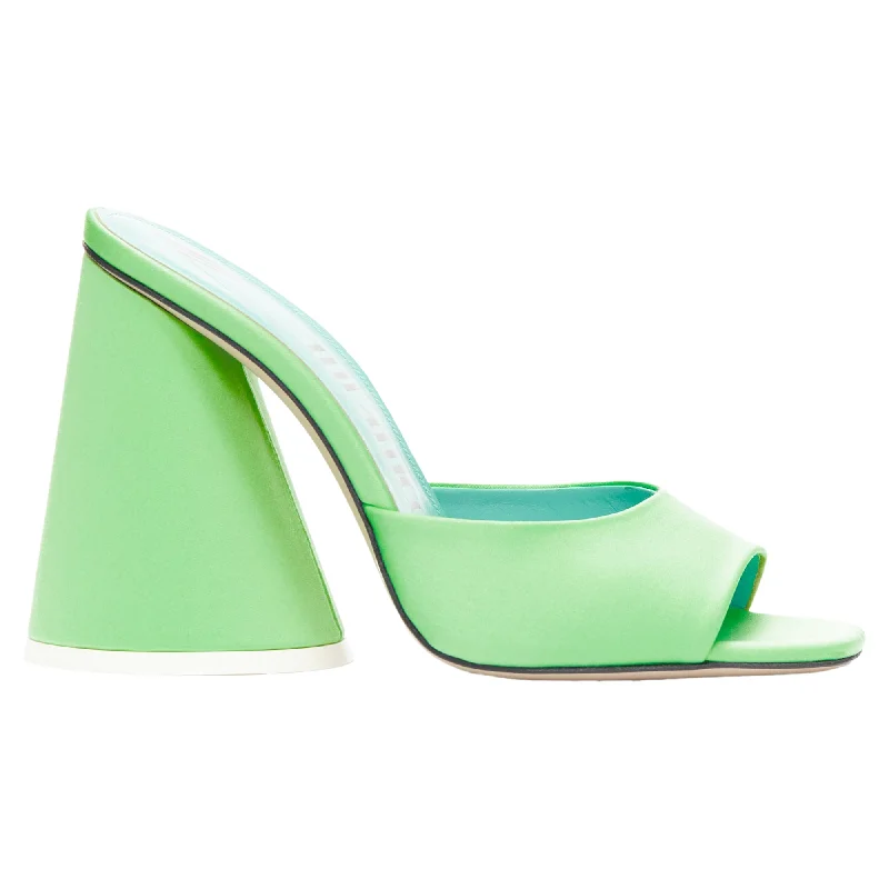 Comfortable high heels for long evenings-The Attico Luz mint satin sculptural cone heel open toe mule