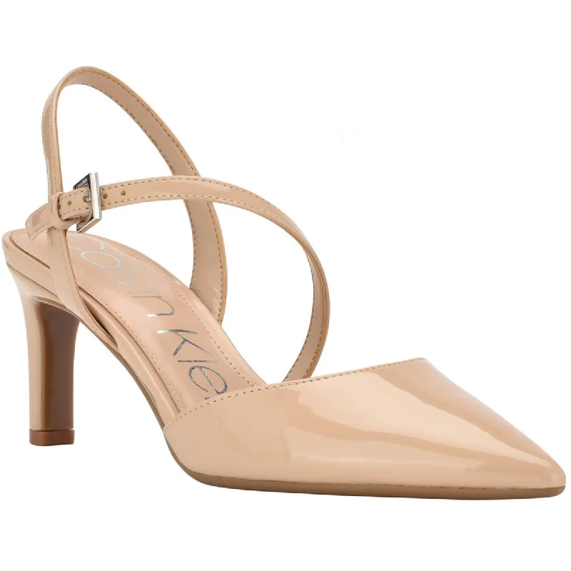 sandals for casual office wear-Calvin Klein Womens Loden Patent Pointed Toe Slingback Heels