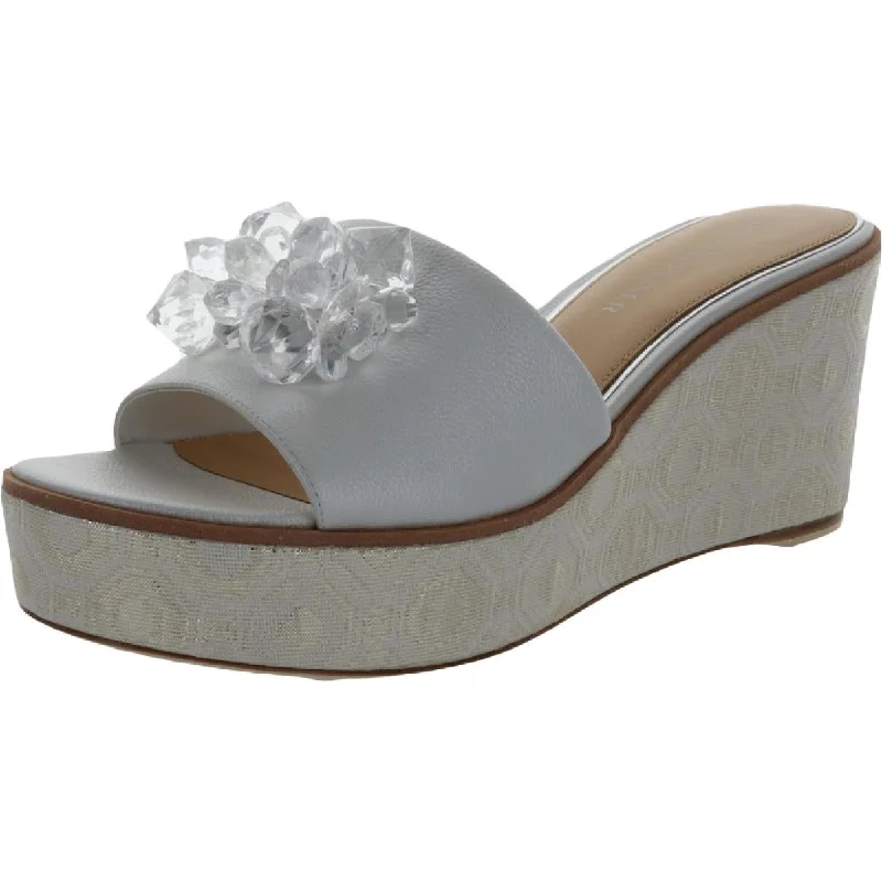 sandals for summer barbecues-Donald J. Pliner Womens IDINA Patent Slides Wedge Sandals