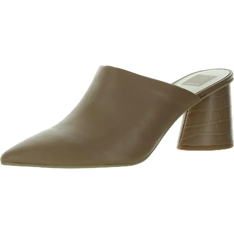 Lightweight high heels for hot evenings-Womens Leather Slip On Mules