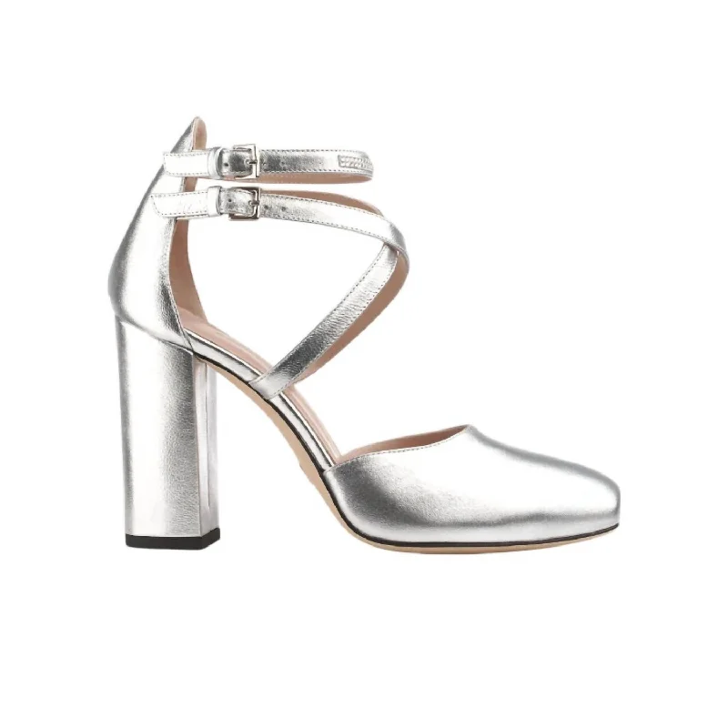 Durable high heels for daily nights-Women's Mary Jane Babies Square Heel Shoes In Metallic Silver