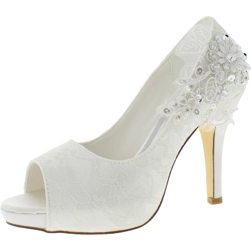 Comfortable high heels for long evenings-Emily Bridal Womens Lace Floral Print Pumps