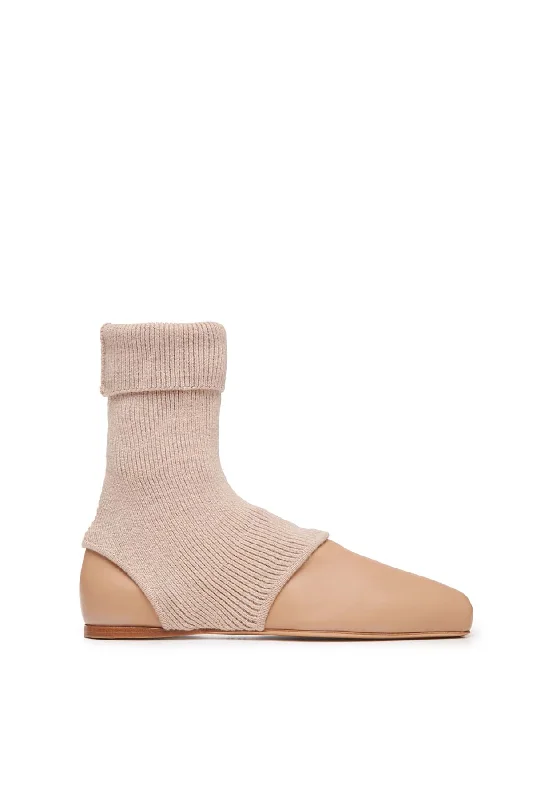 Boots with flexible heel layers -Mishka Sock Boot in Dark Camel Cashmere & Leather