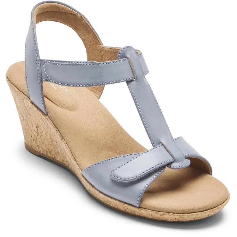 sandals with cute embellishments-Rockport Womens Faux Leather T-Strap Slingback Sandals