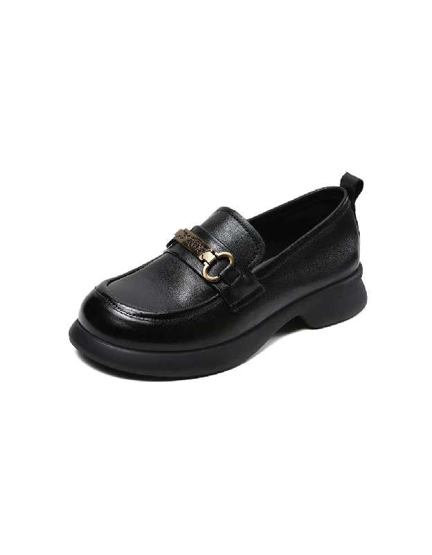 Affordable loafers for family nights-Comfortable Round Toe Chunky Heels Loafers for Women