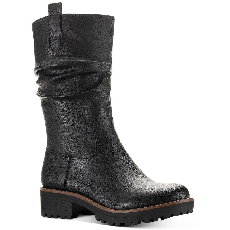 Boots with ribbed sole grips -Sun + Stone Womens Nellieep Faux Leather Lug Sole Mid-Calf Boots