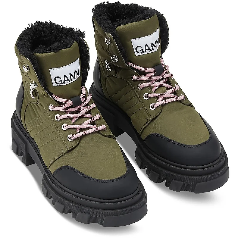 Boots for women with achy arches -Ganni Womens Leather Cozy Hiking Boots