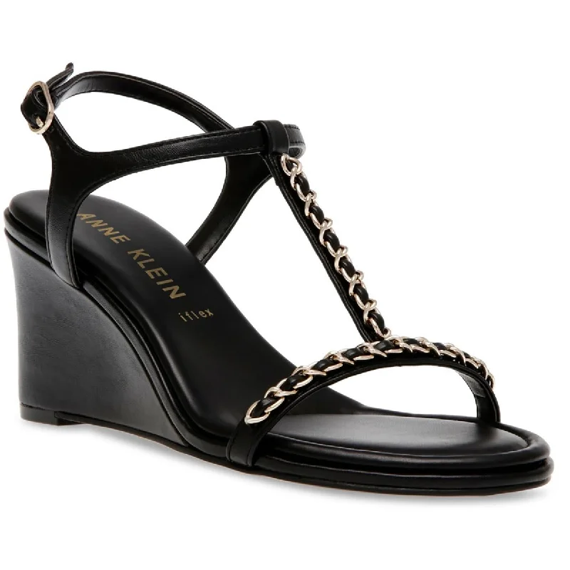 sandals with comfortable adjustable straps-Anne Klein Womens SLOAN Round toe Ankle strap Wedge Heels