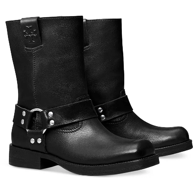 Boots for hours of cold standing -Tory Burch Womens Leather Square Toe Motorcycle Boots