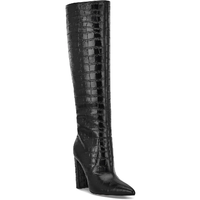 Boots with tough heel patterns -Marc Fisher Womens Giancarlo 2 Leather Animal Print Knee-High Boots