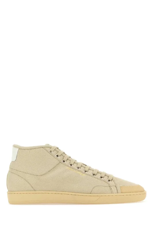 Trail-ready shoes for wet paths -SAINT LAURENT Classic Beige Canvas Court Sneakers for Men