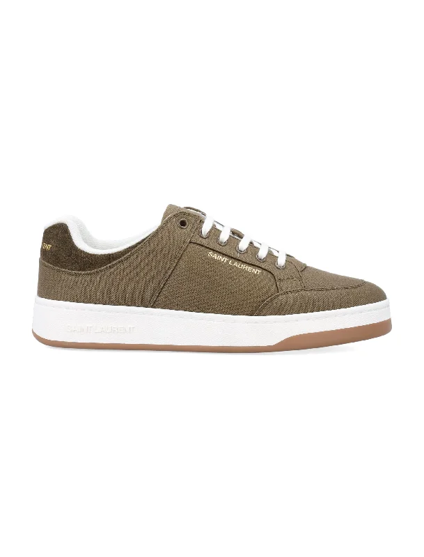 Shoes with impact dampening -SAINT LAURENT Military Green Canvas Low-Top Sneakers