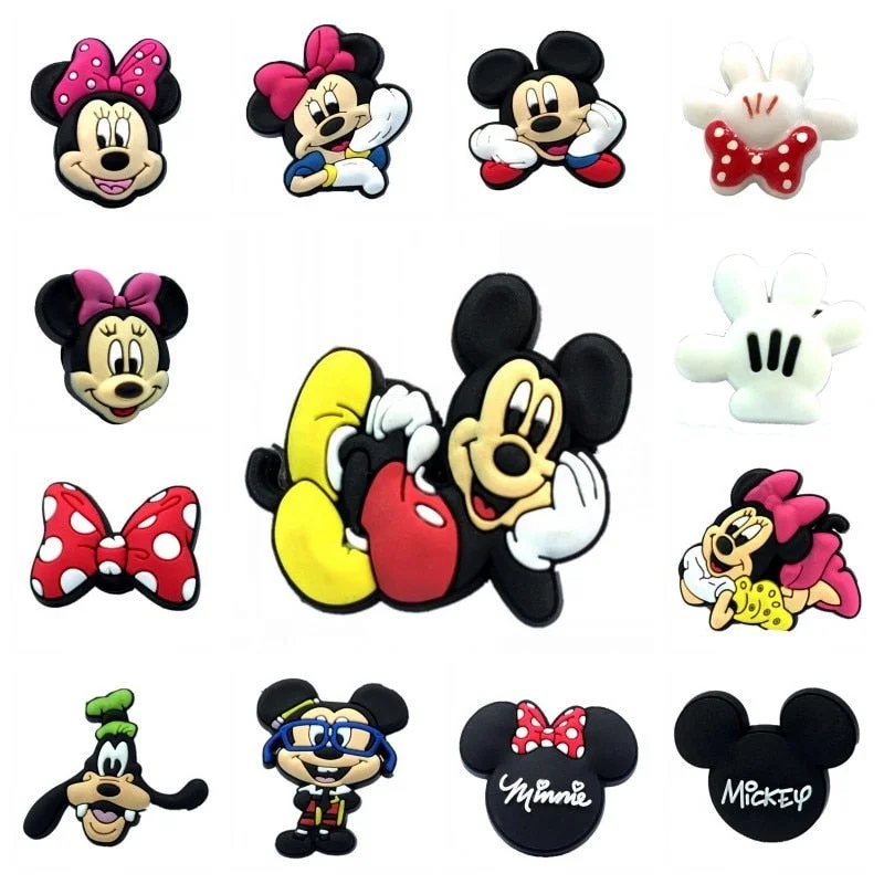 1pcs Mickey High Imitation Shoe Charms Cartoon Minnie Shoes Accessories Decoration Fit Bracelets Bands Croc JIBZ Kids Gift