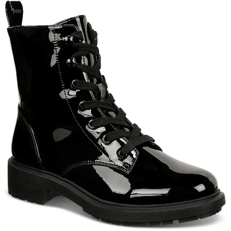 Boots with light heel cushioning -Alfani Womens Terissa Patent Combat & Lace-Up Boots