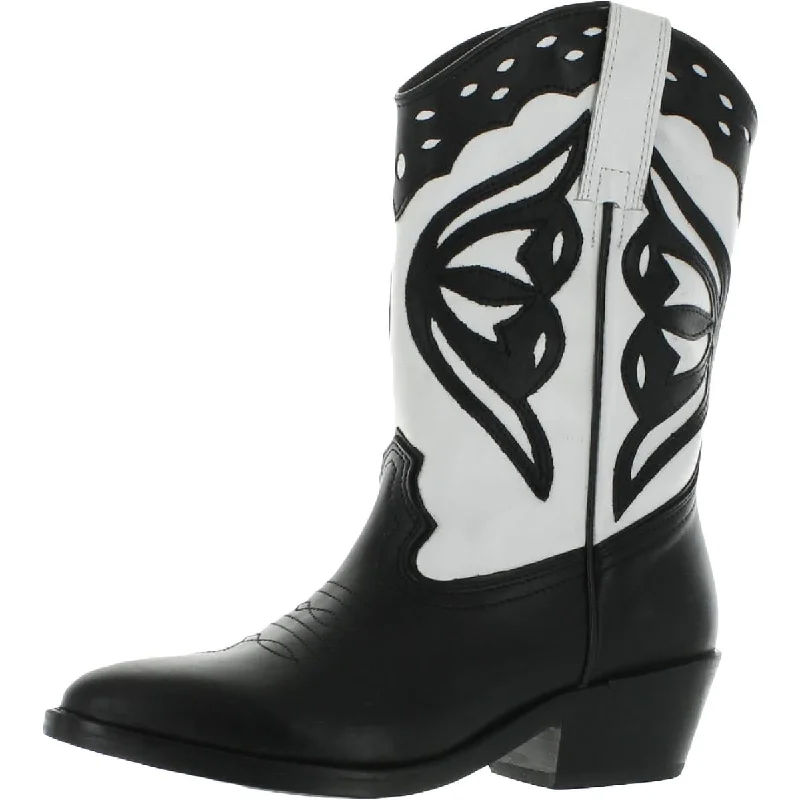 Boots with tough heel patterns -Steve Madden Womens Laredo-M Leather Almond Toe Cowboy, Western Boots