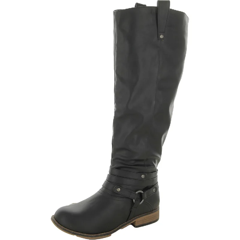 Boots with avant-garde sleekness -Journee Collection Womens Faux leather Block Heel Over-The-Knee Boots