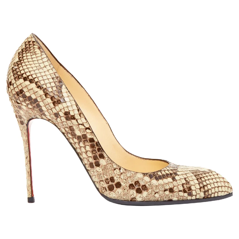 Stylish high heels for urban evenings-Christian Louboutin natural scaled leather point toe stiletto pump