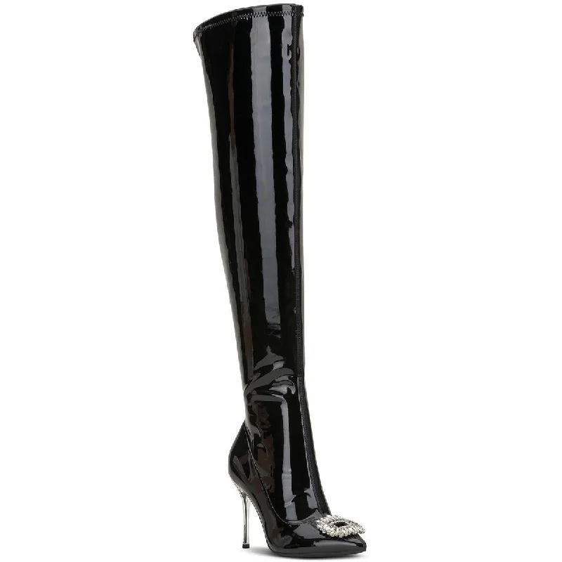 Boots with cushioned sole linings -INC Womens Romina Patent Metallic Thigh-High Boots