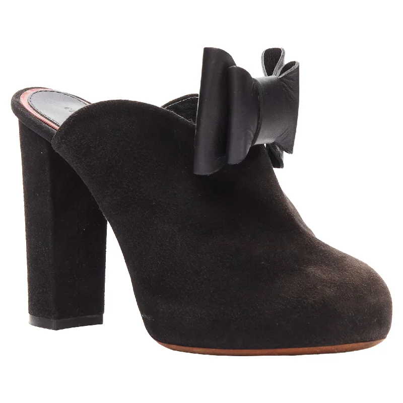 Durable high heels for busy nights-Celine Phoebe Philo suede bow high heel mules