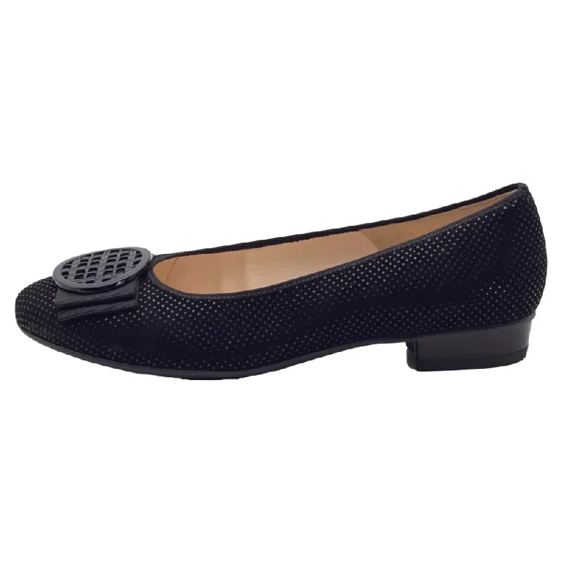 Ara Bambi Black Puntikid Suede Flat (Women's)