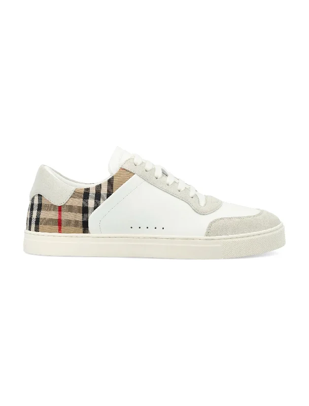 Shoes with fuzzy mesh -BURBERRY Vintage Check Leather and Suede Sneakers