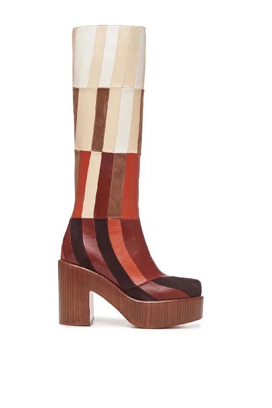 Boots with bright frost bursts -Brigade Patchwork Boot in Red Clay Multi Suede