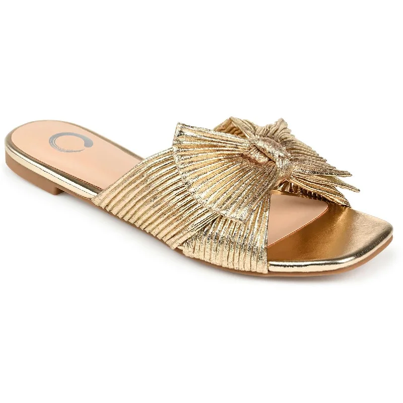 sandals for summer holidays-Journee Collection Womens Serlina Metallic Bow Slide Sandals