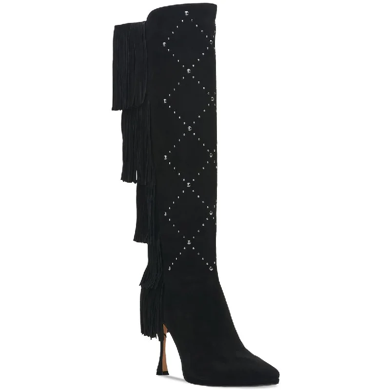 Boots with ventilated heel linings -Vince Camuto Womens Panaryaz Embellished Fringe Over-The-Knee Boots