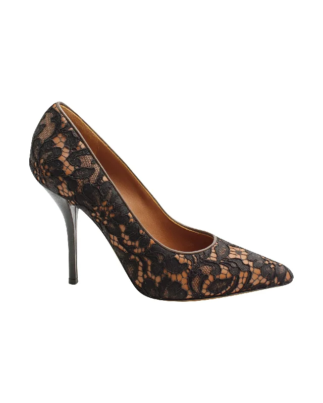 Fashionable high heels for dinner dates-Givenchy Lace Pointed Toe Pumps in Brown Leather