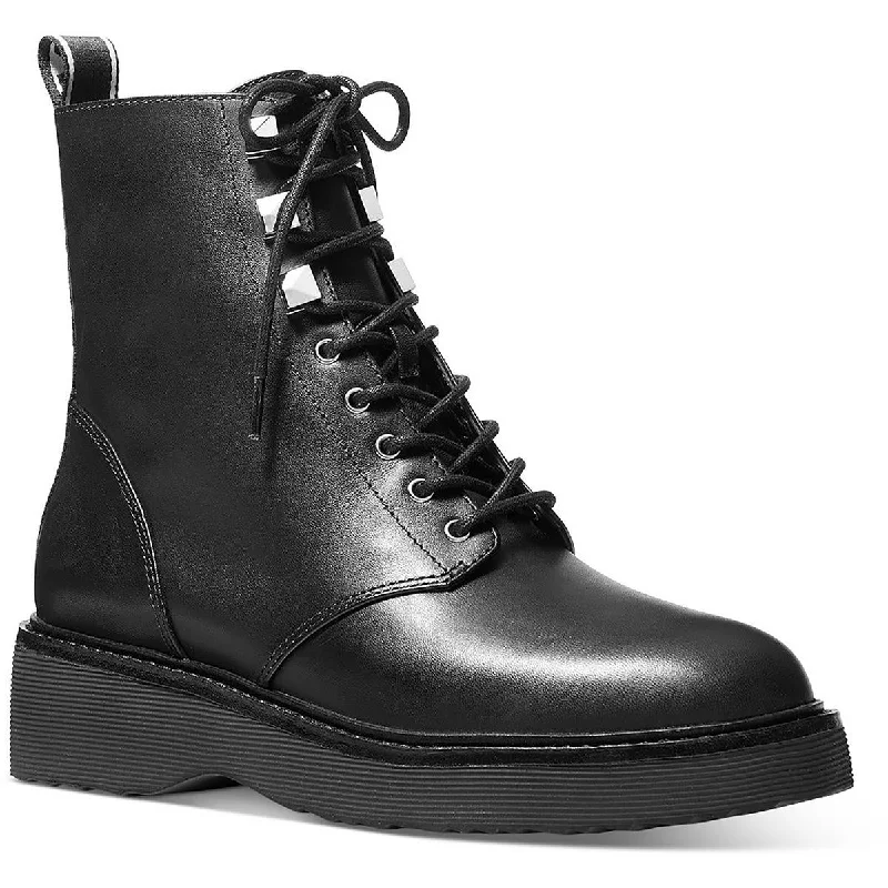 Boots for women with foot swelling -MICHAEL Michael Kors Womens HASKELL Leather Round toe Combat & Lace-Up Boots