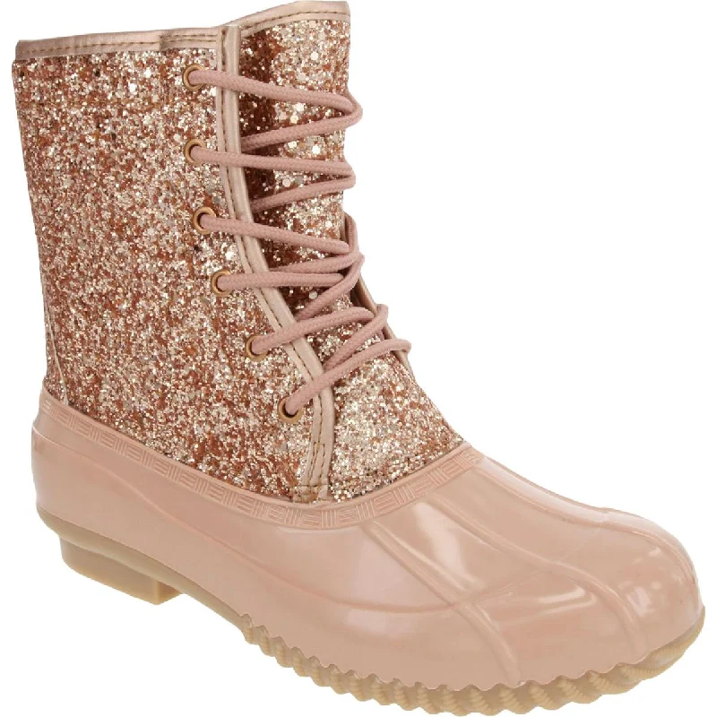 Boots with robust heel layers -Sugar Womens Skipper Glitter Fleece-Lined Combat & Lace-up Boots