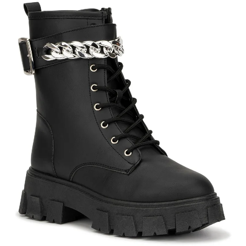 Boots with solid heel linings -Olivia Miller Womens Ava  Faux Leather Zipper Combat & Lace-up Boots