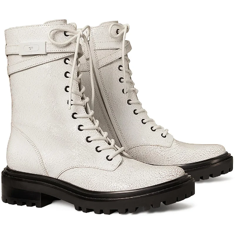 Boots with pure sleek designs -Tory Burch Womens T Hardware Patent Leather Crinkle Combat & Lace-Up Boots