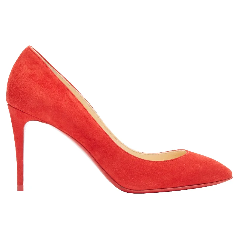 Fashionable high heels for warm trends-Christian Louboutin Eloise Loubi Suede Almond Toe Classic Pump