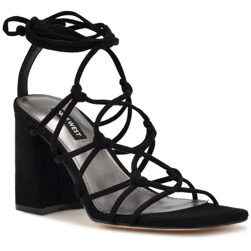 sandals with beautiful braided finish-Nine West Womens GLAVEN2 Faux Suede Block Heels