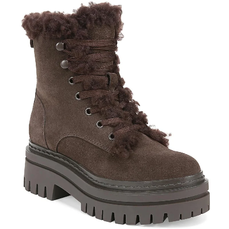 Boots with splash-proof finishes -Sam Edelman Womens Kyler Lace-Up Zipper Shearling Boots