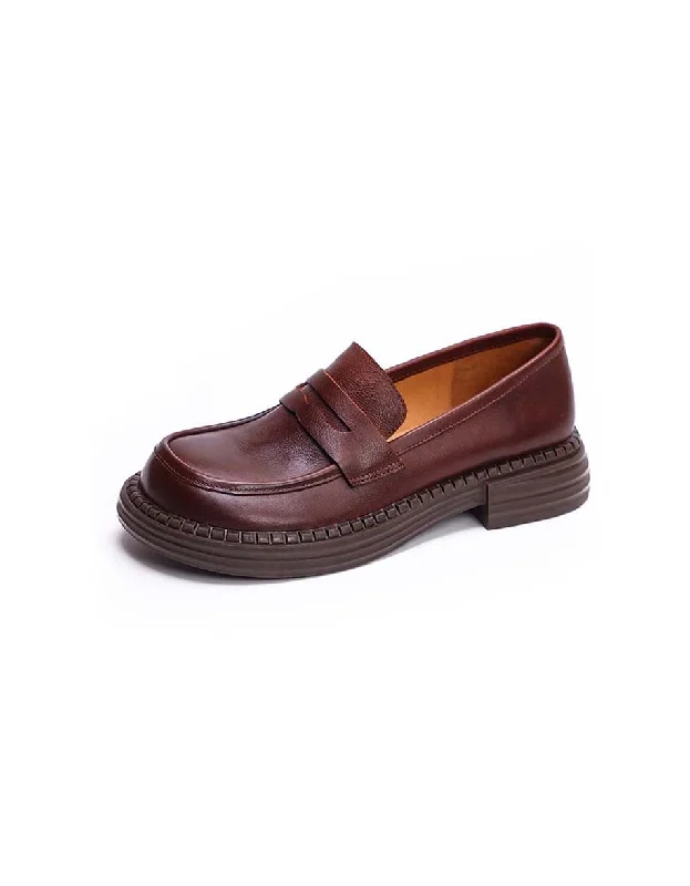 Cushioned loafers for cozy evenings-Handmade Retro Leather Soft Sole Loafers