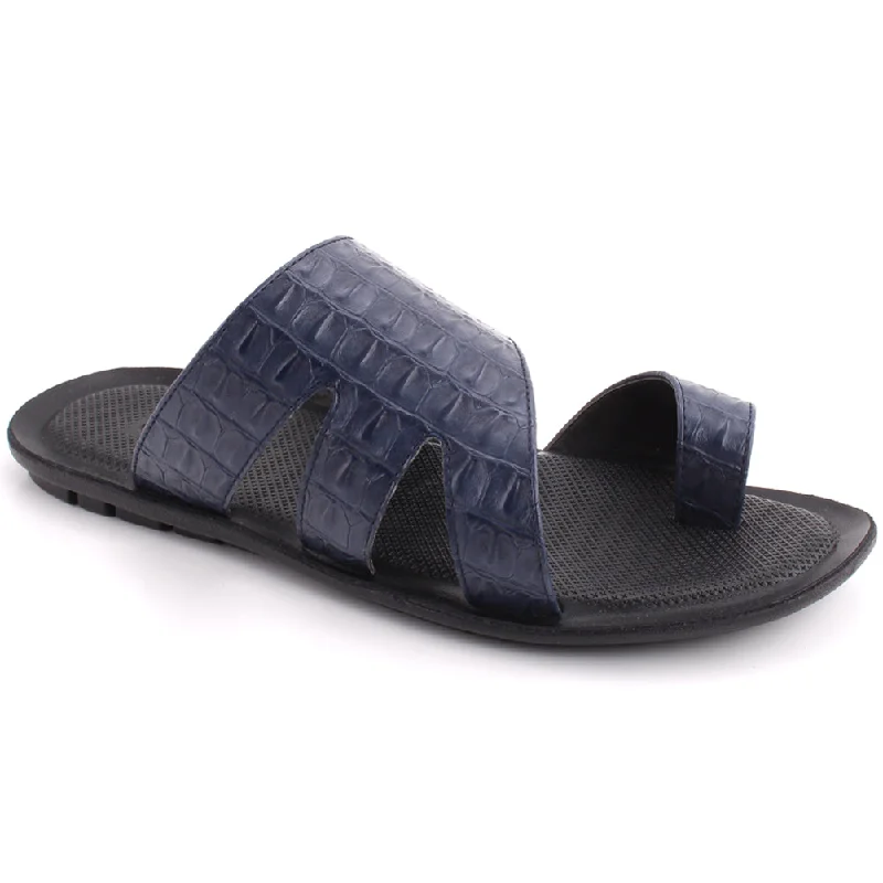 Slippers with mild tags -Men “ESTEBAN” Toe Ring Textured Side Cut Out Wide Strap Slip On Slippers