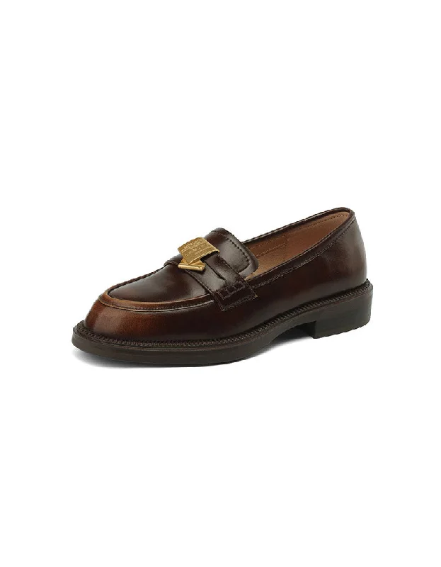 Lightweight loafers for sunny nights-Real Leather Iron Embellished Classic Loafers for Women