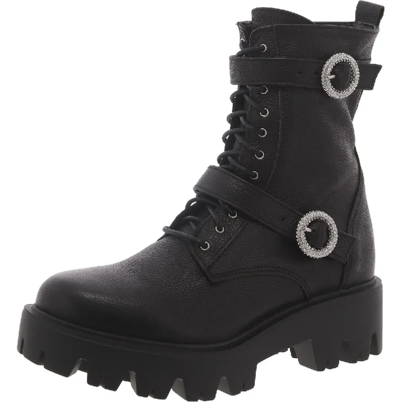 Boots with airy gel cushioning -Charles David Womens Rhinestone Buckle Combat & Lace-Up Boots