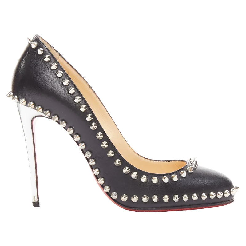 Soft high heels for gentle evenings-Christian Louboutin Dorispiky silver punk spike stud round pump