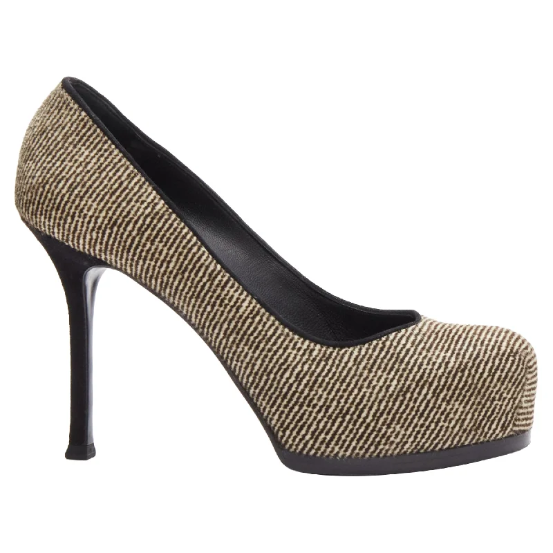 Fashionable high heels for warm trends-Yves Saint Laurent Tribtoo wool tweed platform heel pump