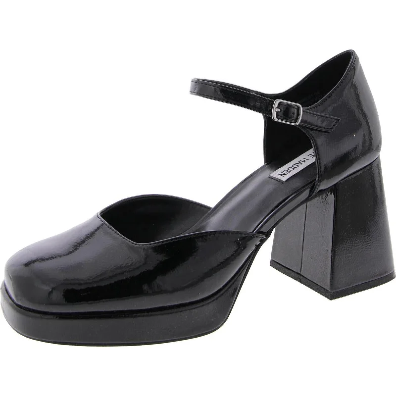 Slip-on high heels for quick elegance-Mimi Womens Patent Ankle Strap Platform Heels