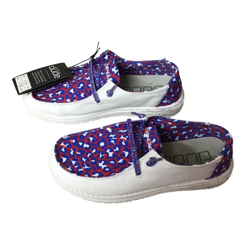 Flats for relaxed summer walks -Shoes Flats By Hey Dude In Blue & Red & White, Size: 6