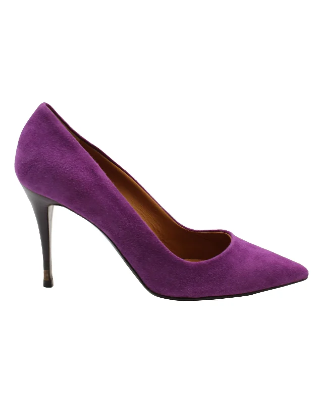 Soft high heels for relaxed evenings-Fendi Pointed Pumps in Purple Goat Suede