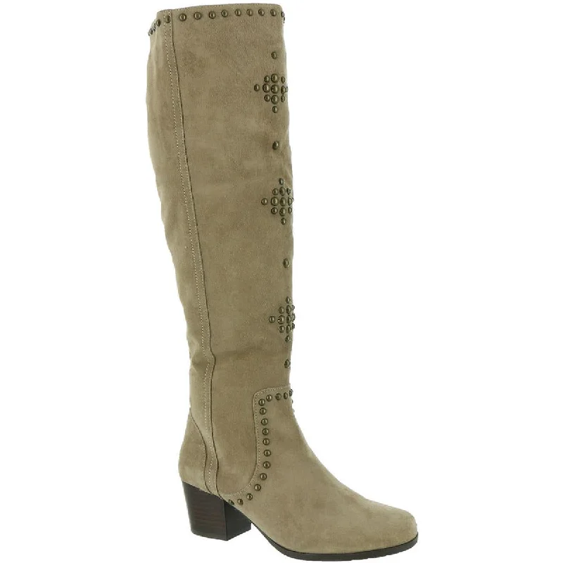 Boots with soft heel fabrics -Array Womens Fortune Suede Block Heel Knee-High Boots