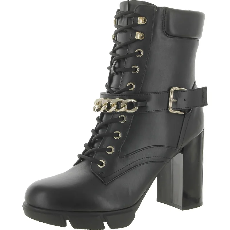 Boots for long frost dinners -Nine West Womens Vilage Faux Leather Embellished Combat & Lace-up Boots