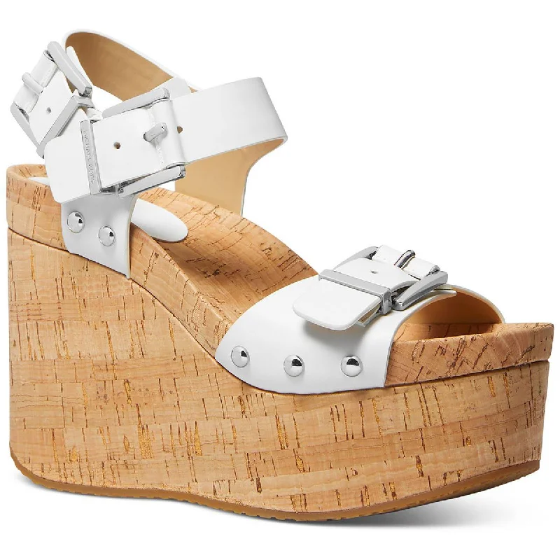 sandals for walks by the beach-MICHAEL Michael Kors Womens Colby Wedge Leather Slip On Wedge Sandals